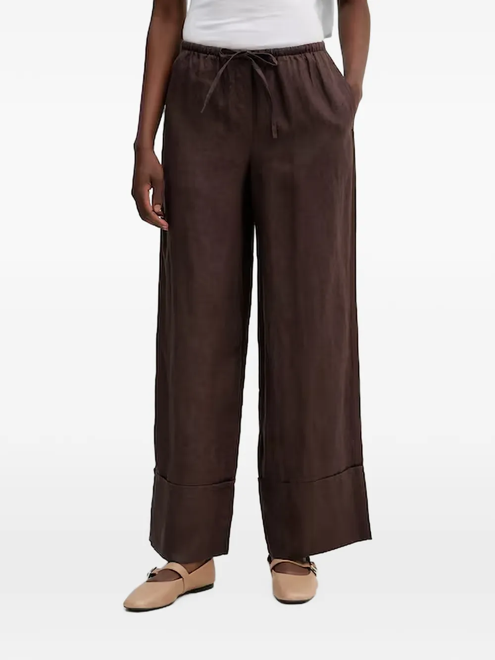 Benetton Drawstring Wide-leg Linen Trousers In Red