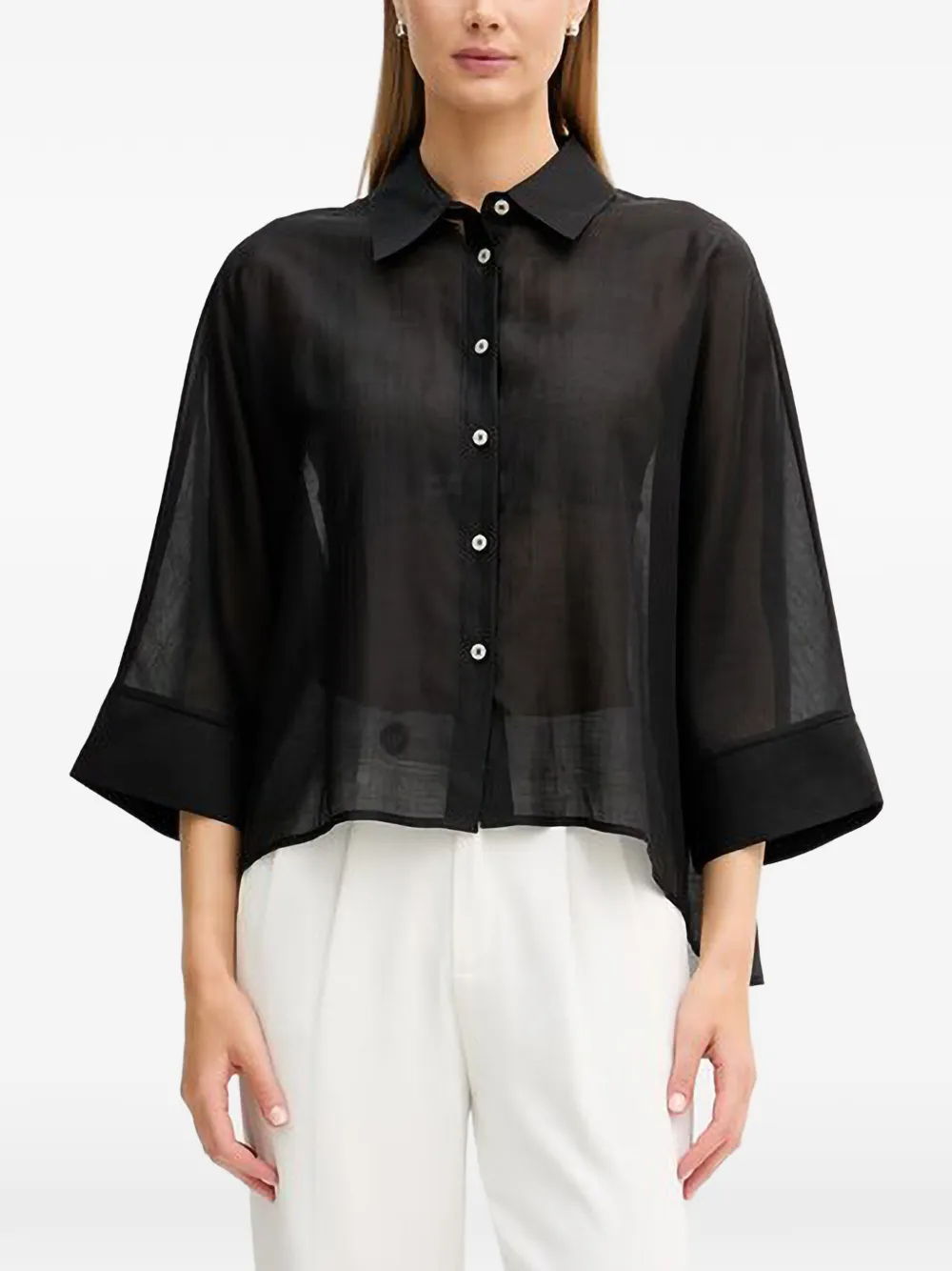 Benetton semi-sheer wide-sleeve shirt · One Size