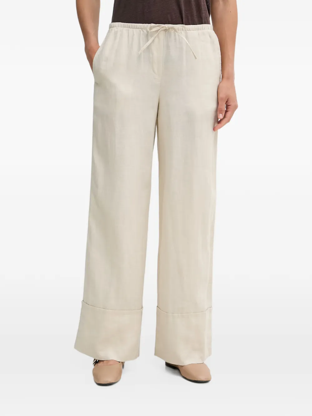 Benetton pantalon en lin à lien de resserrage - Tons neutres
