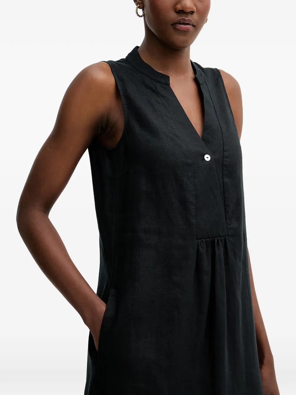 Benetton robe mi-longue en lin à design sans manches - Noir Benetton robe mi-longue en lin à design sans manches - Noir