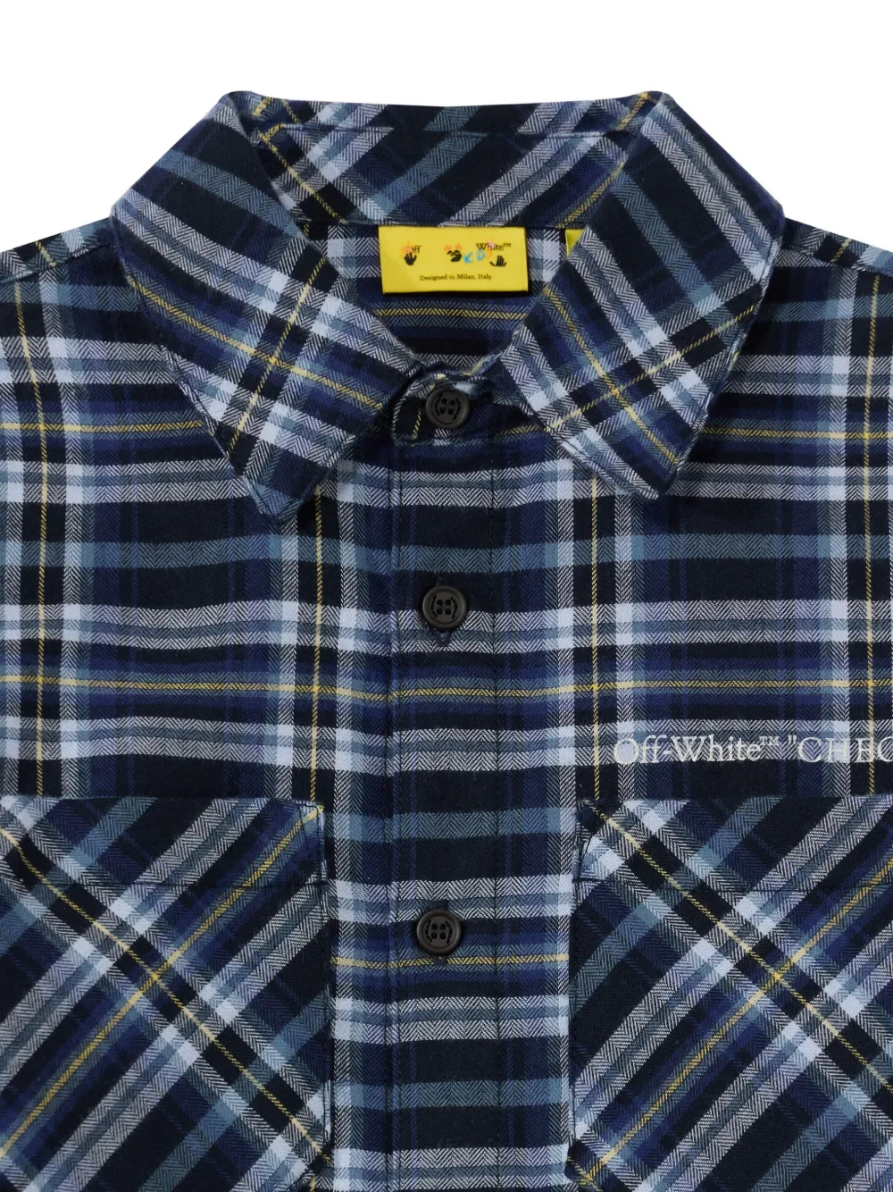 Off-White Kids Arrow Spray checked flannel shirt Blauw