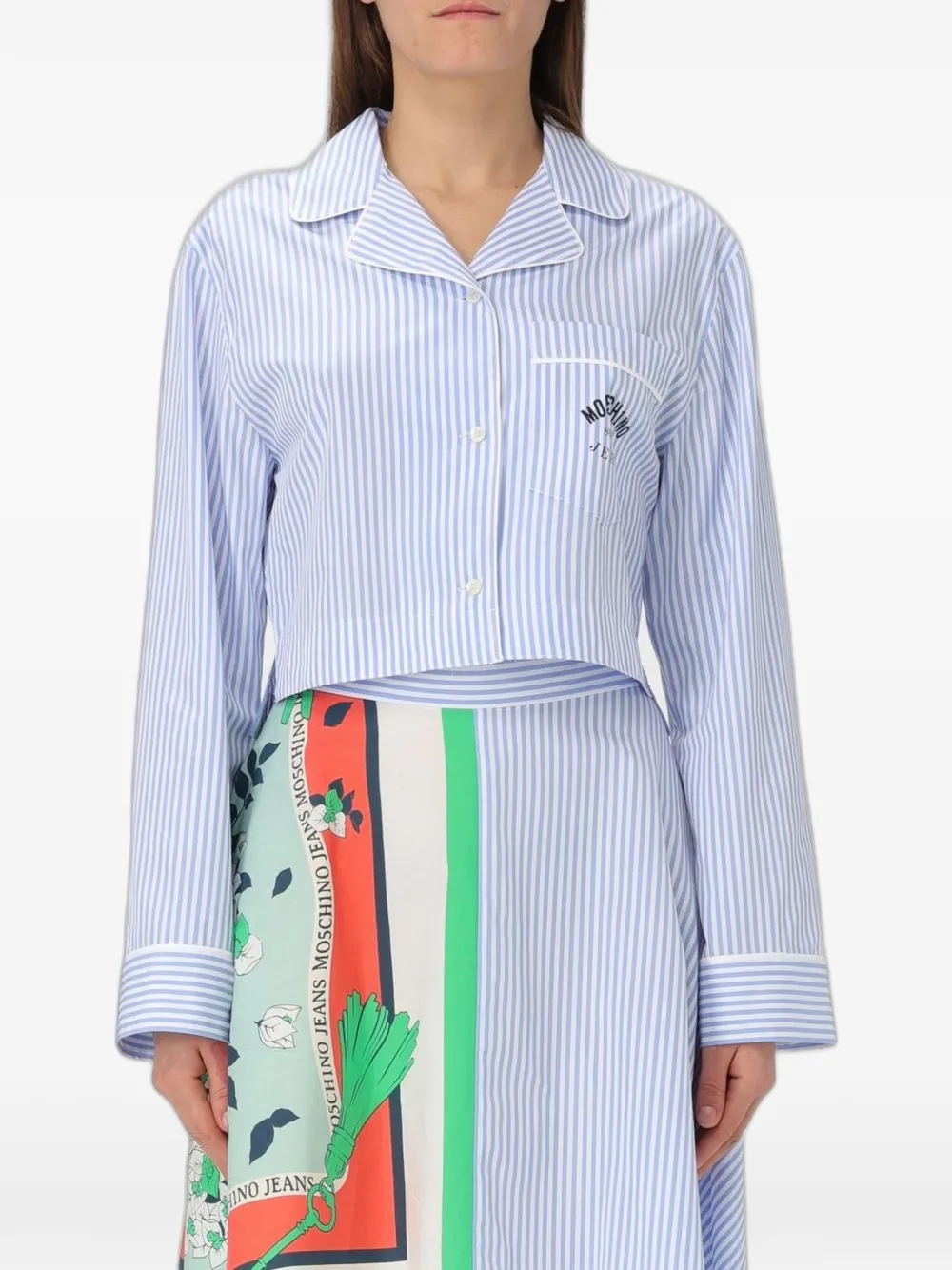 MOSCHINO JEANS striped cropped shirt - Blu