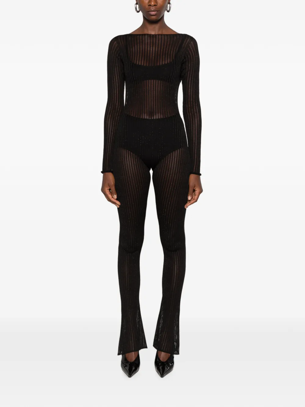 DONDUP Ribgebreide jumpsuit met open rug Zwart