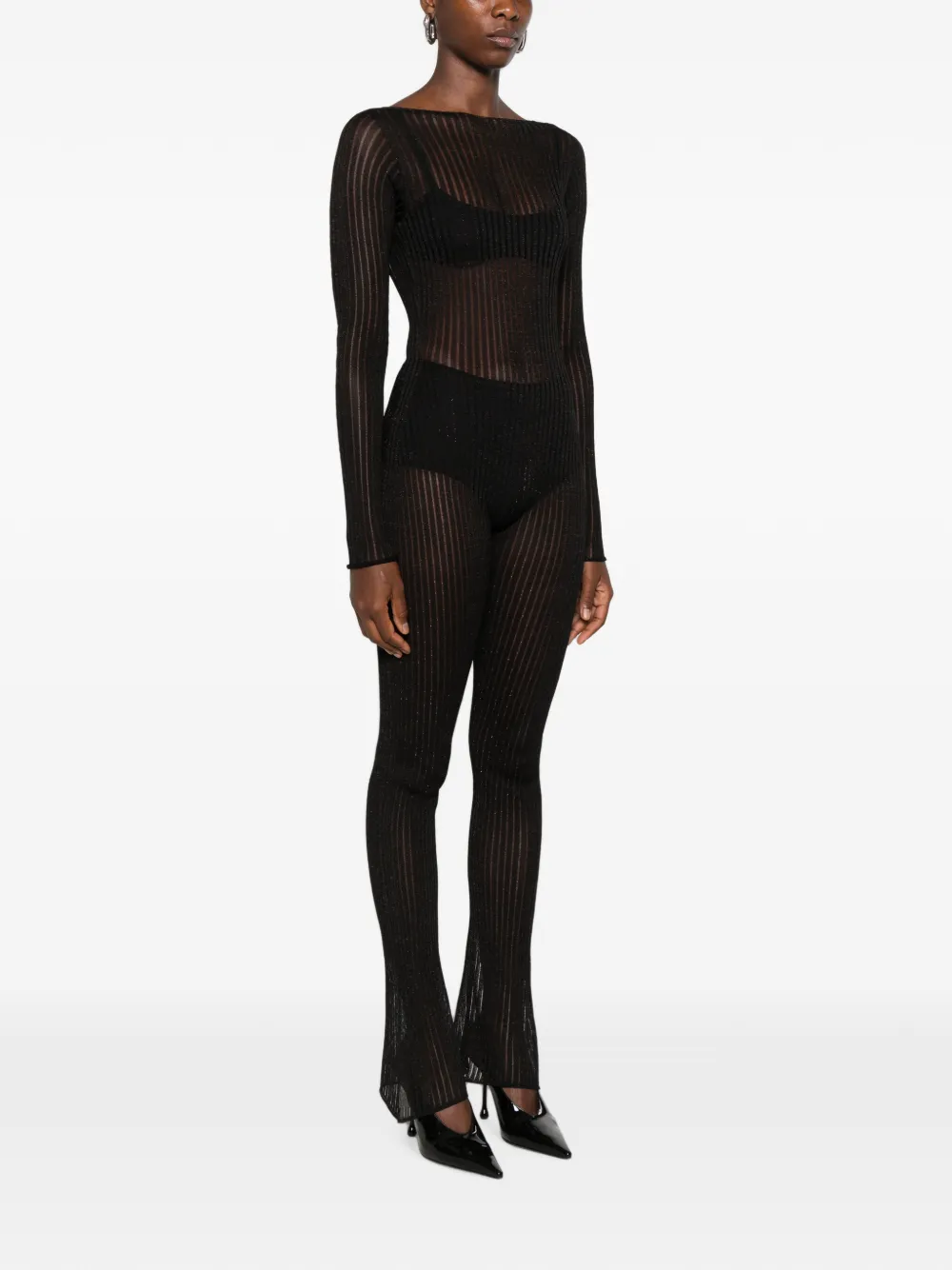 DONDUP Ribgebreide jumpsuit met open rug Zwart
