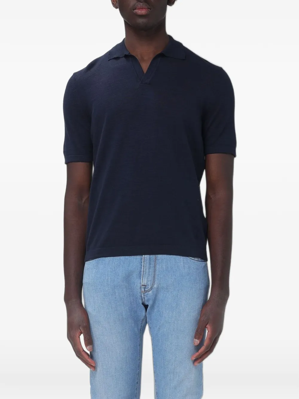 BROOKSFIELD bowling-collar linen T-shirt - Blu