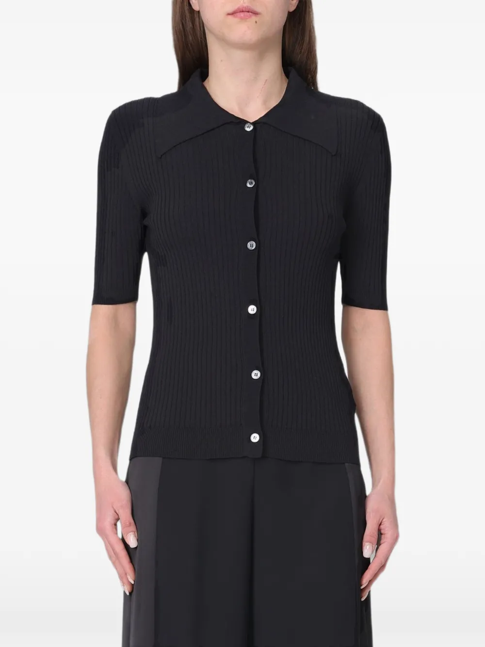 Tela ribbed-knit short-sleeve shirt - Nero