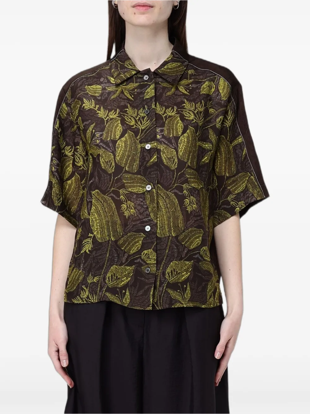 Tela floral-print short-sleeve shirt - Verde