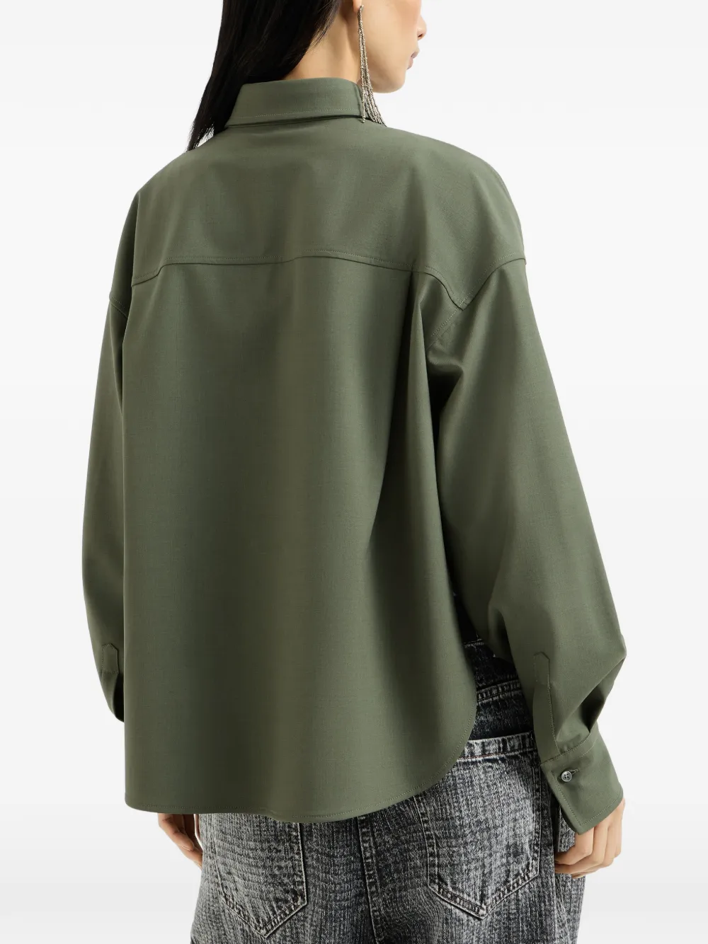 Brunello Cucinelli Tropisch luxe wollen blouse met glanzende lus Groen
