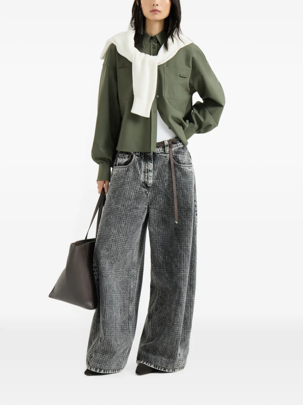 Brunello Cucinelli Tropisch luxe wollen blouse met glanzende lus Groen