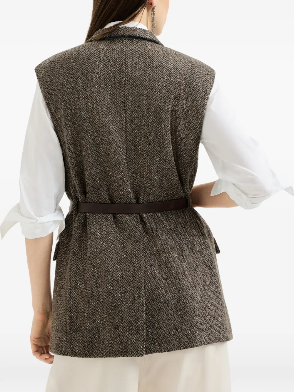 Brunello Cucinelli Gilet met visgraatpatroon Bruin