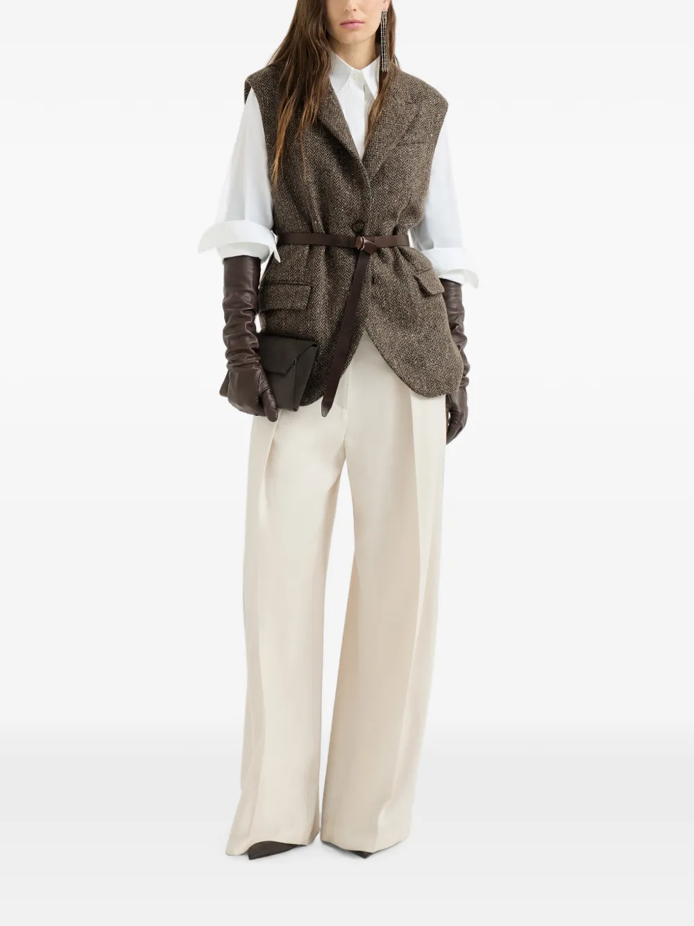Brunello Cucinelli Gilet met visgraatpatroon Bruin