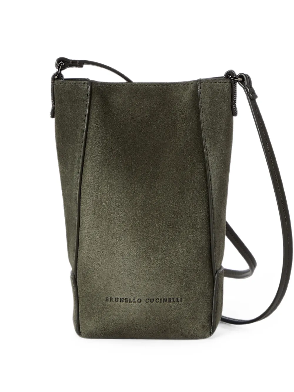 Brunello Cucinelli Duo phone holder in suede with Monili - Verde
