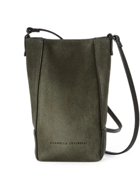 Brunello Cucinelli Duo phone holder in suede with Monili