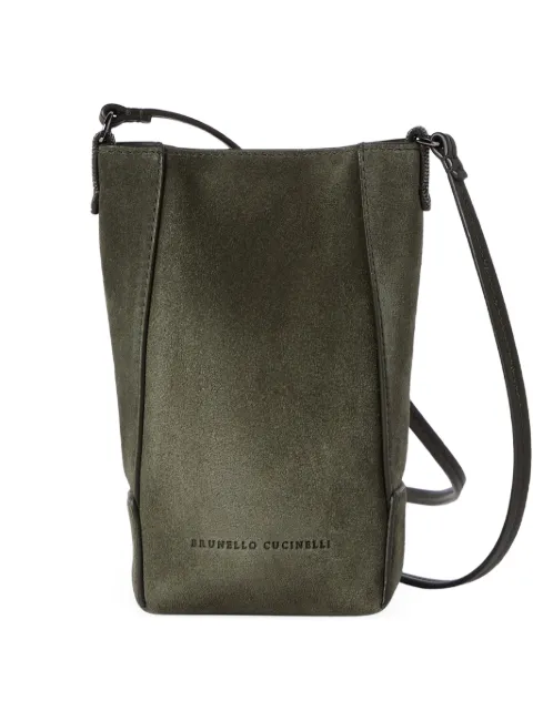 Brunello Cucinelli Duo phone holder in suede with Monili