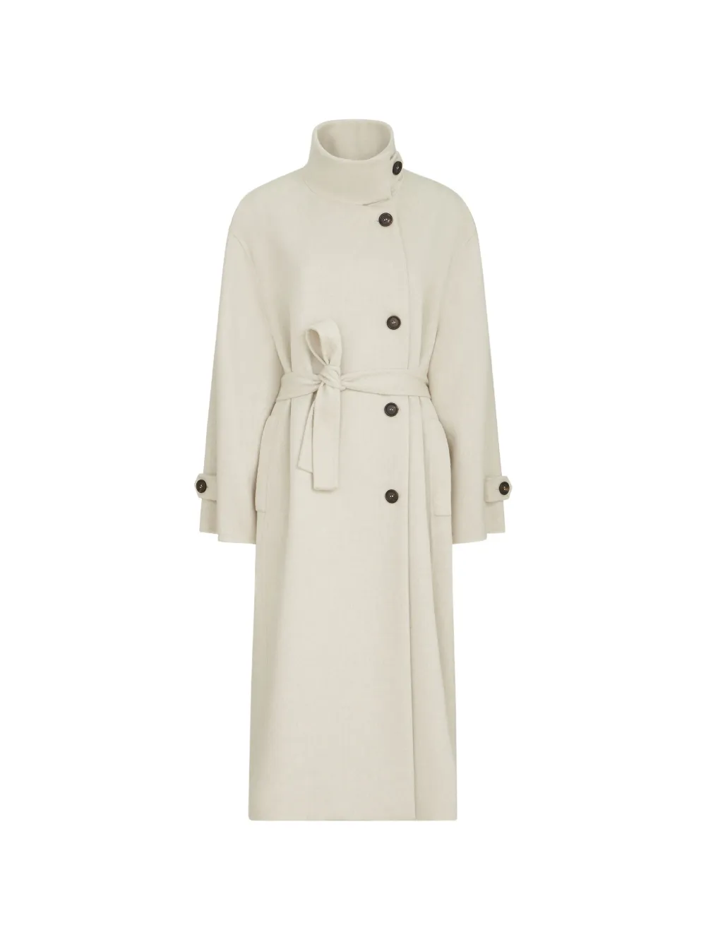 Brunello Cucinelli hand-crafted coat in cashmere-beaver double cloth with belt and Monili - Toni neutri