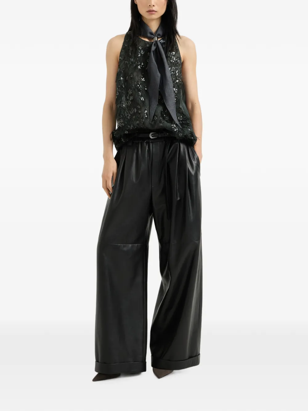 Brunello Cucinelli Baggy broek van nappa leer Zwart
