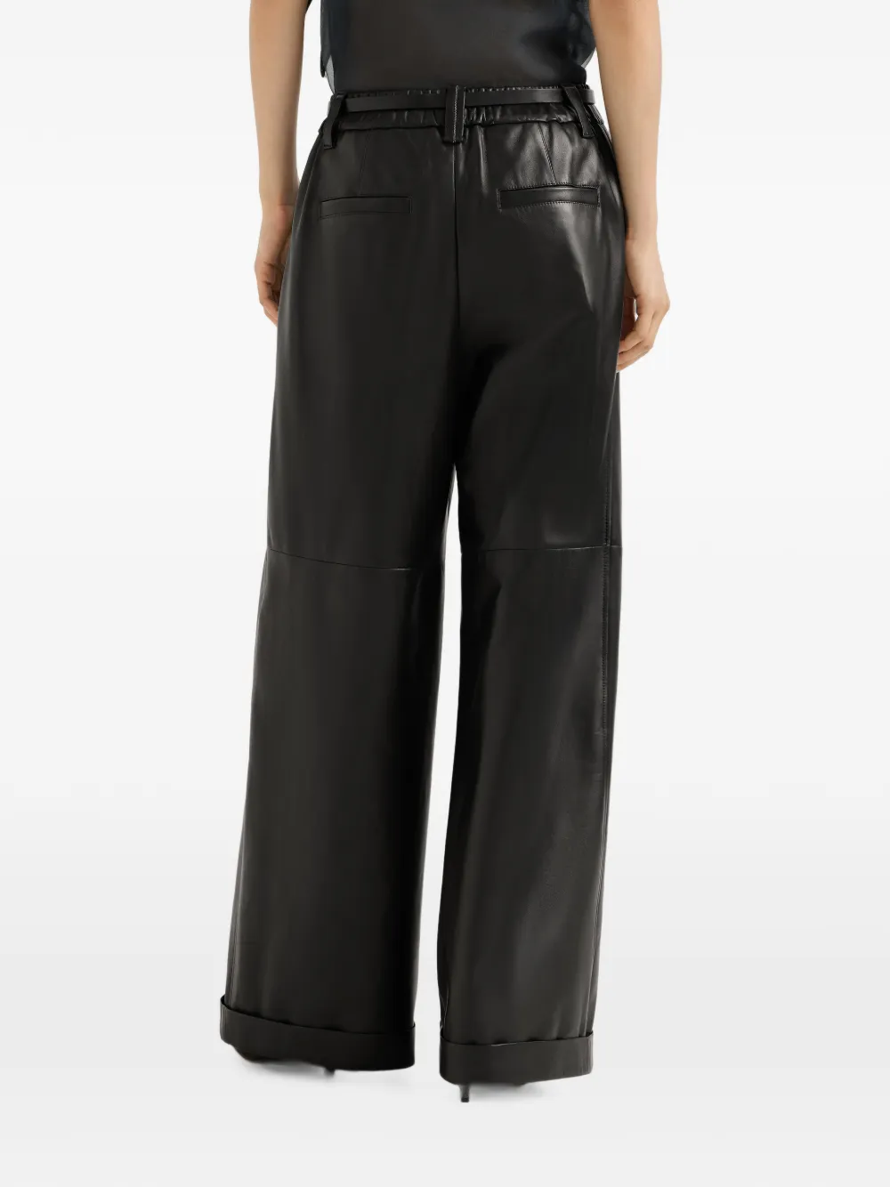 Brunello Cucinelli Baggy broek van nappa leer Zwart