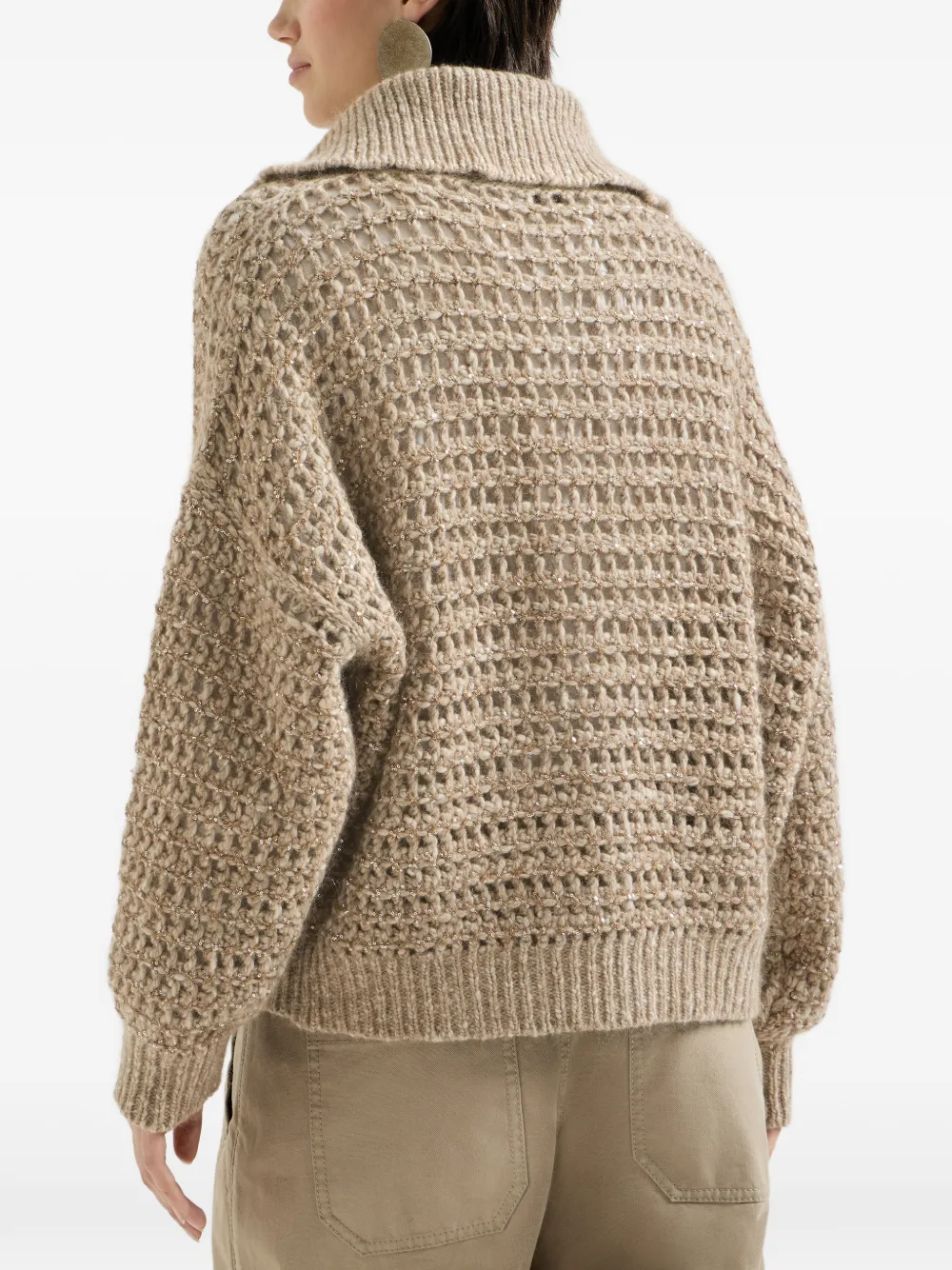 Brunello Cucinelli Opengebreid vest verfraaid met pailletten Beige