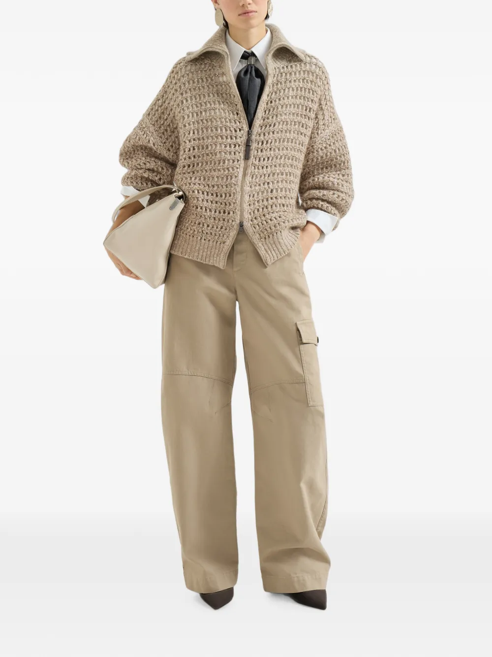 Brunello Cucinelli Opengebreid vest verfraaid met pailletten Beige