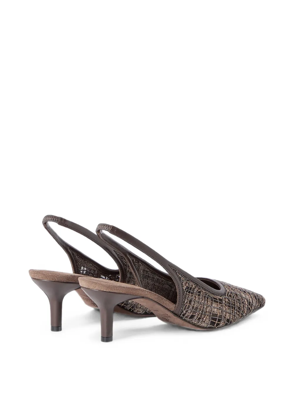 Brunello Cucinelli Precious check embroidery city heels in suede Bruin