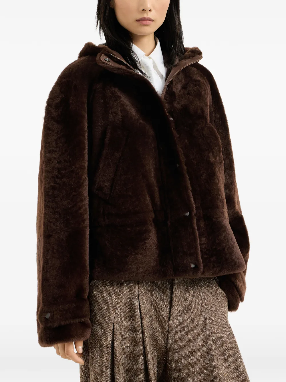 Brunello Cucinelli Lammy jack met glanzende rits Bruin