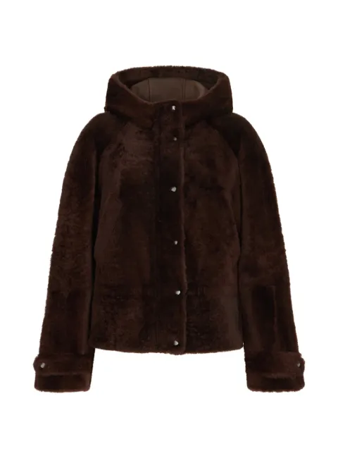 Brunello Cucinelli shearling outerwear jacket with shiny zipper pull