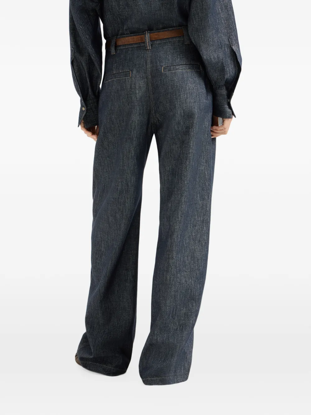 Brunello Cucinelli Ruimvallende denim broek met monili Blauw