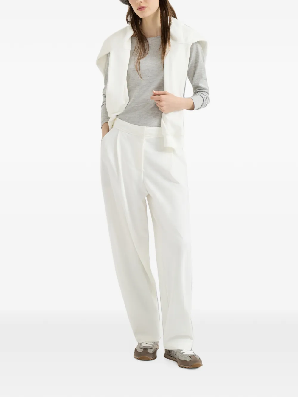 Brunello Cucinelli katoenen badstof trainingsbroek met plooien Wit