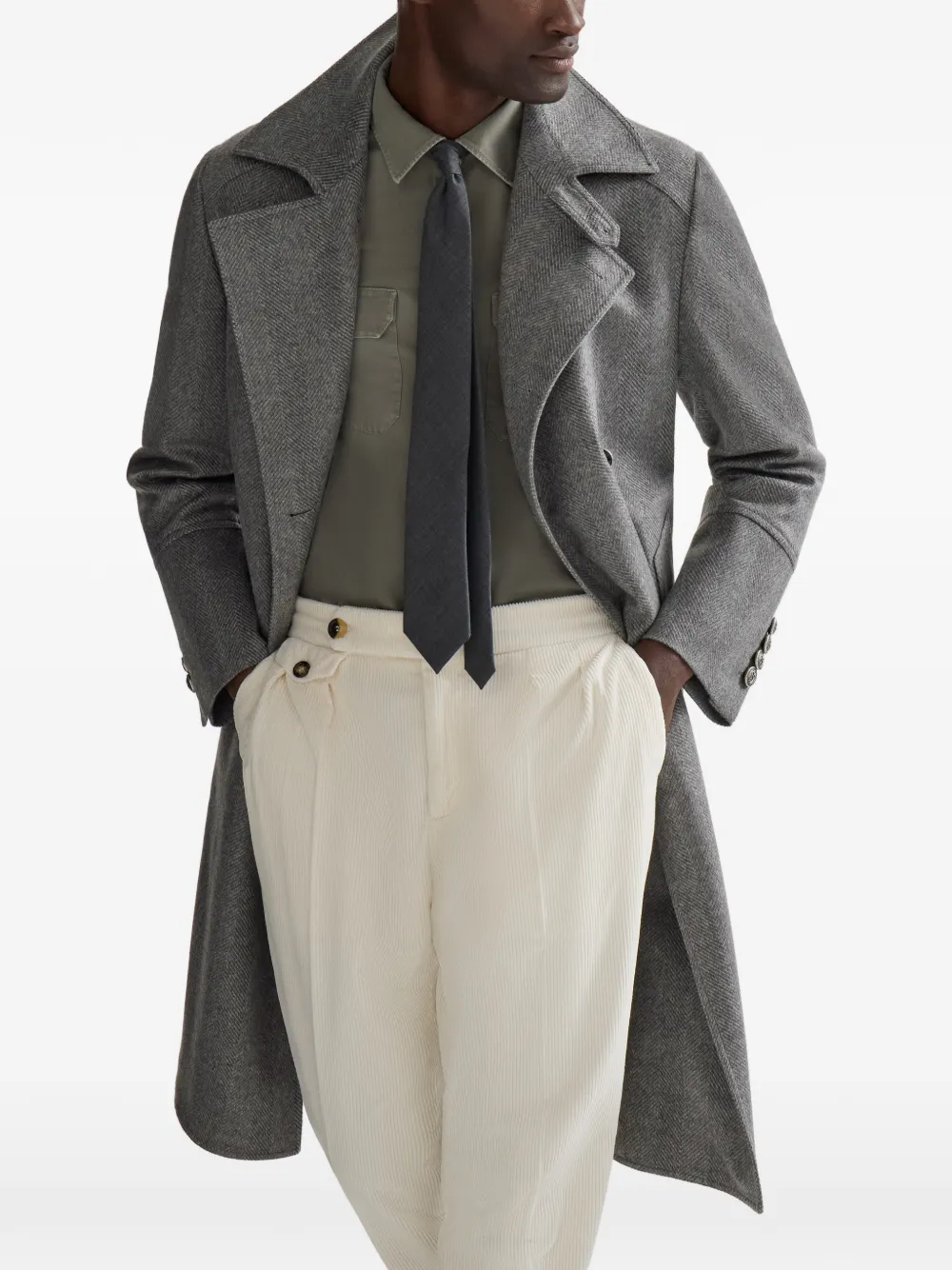 Brunello Cucinelli Kasjmier chevron flanellen jas Grijs