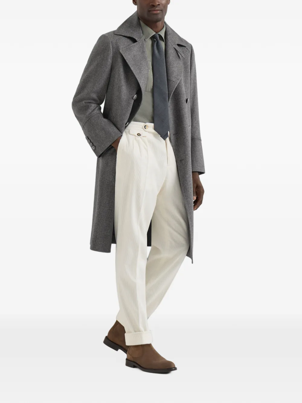 Brunello Cucinelli Kasjmier chevron flanellen jas Grijs