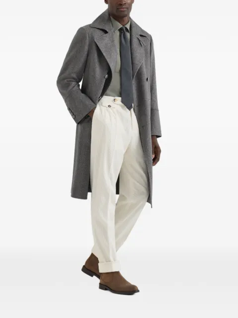 BRUNELLO CUCINELLI 캐시미어 세브론 플란넬 원앤드하프 브레스트 코트 메탈 버튼