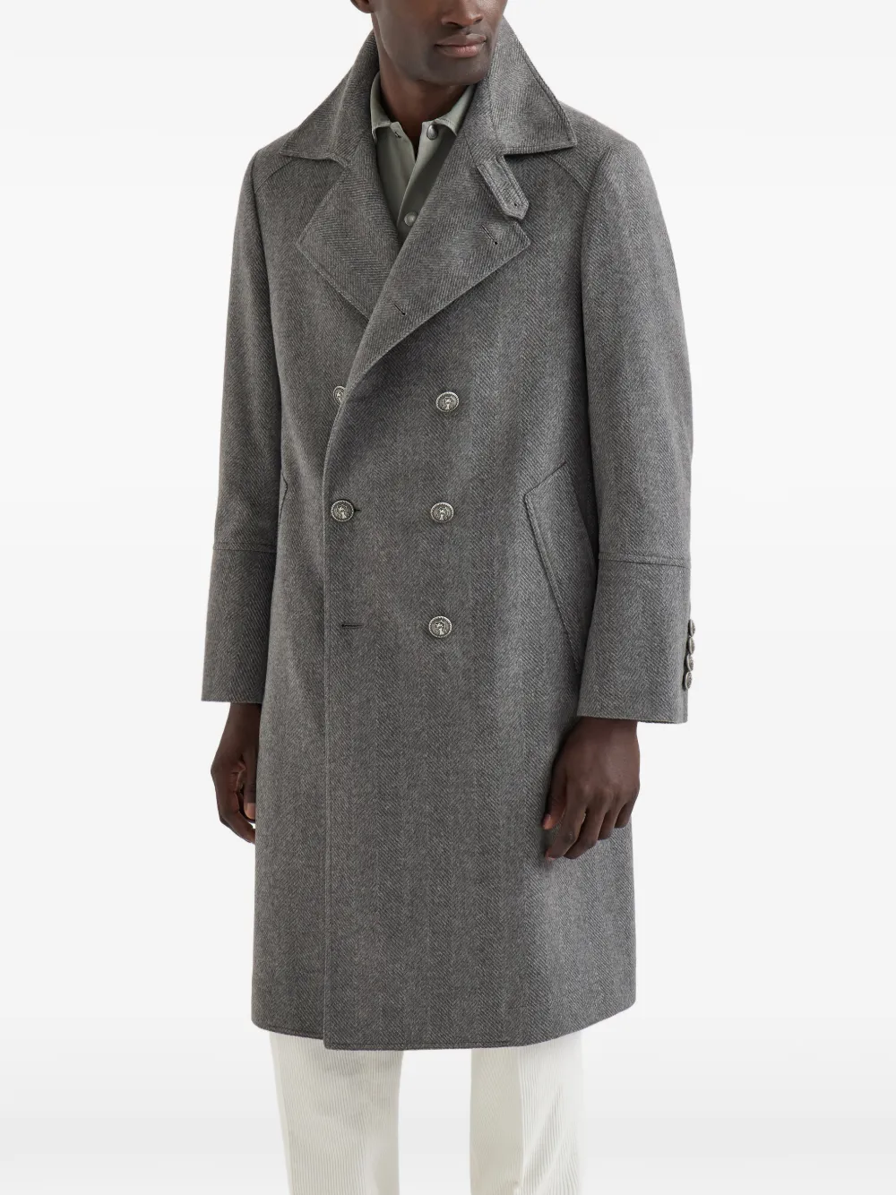 Brunello Cucinelli Kasjmier chevron flanellen jas Grijs