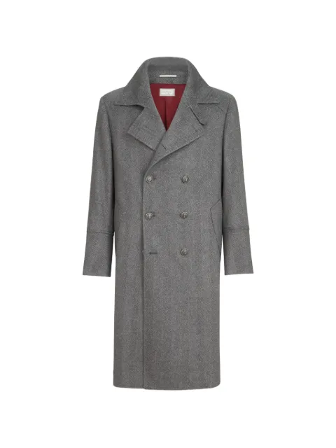 Brunello Cucinelli cashmere chevron flannel one-and-a half breasted coat with metal buttons