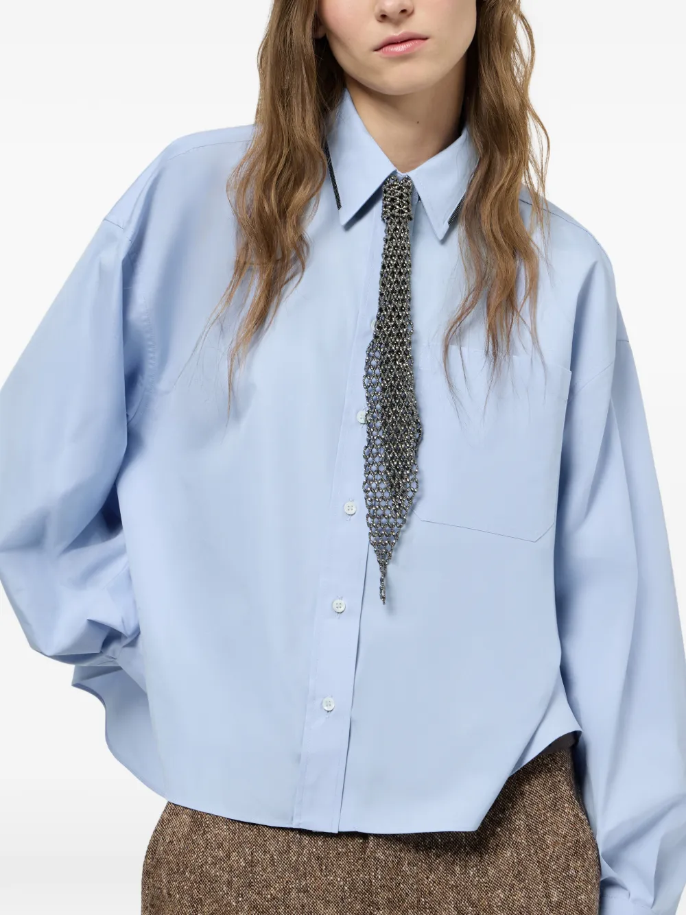 Brunello Cucinelli Katoen-popeline blouse met glanzende details Blauw