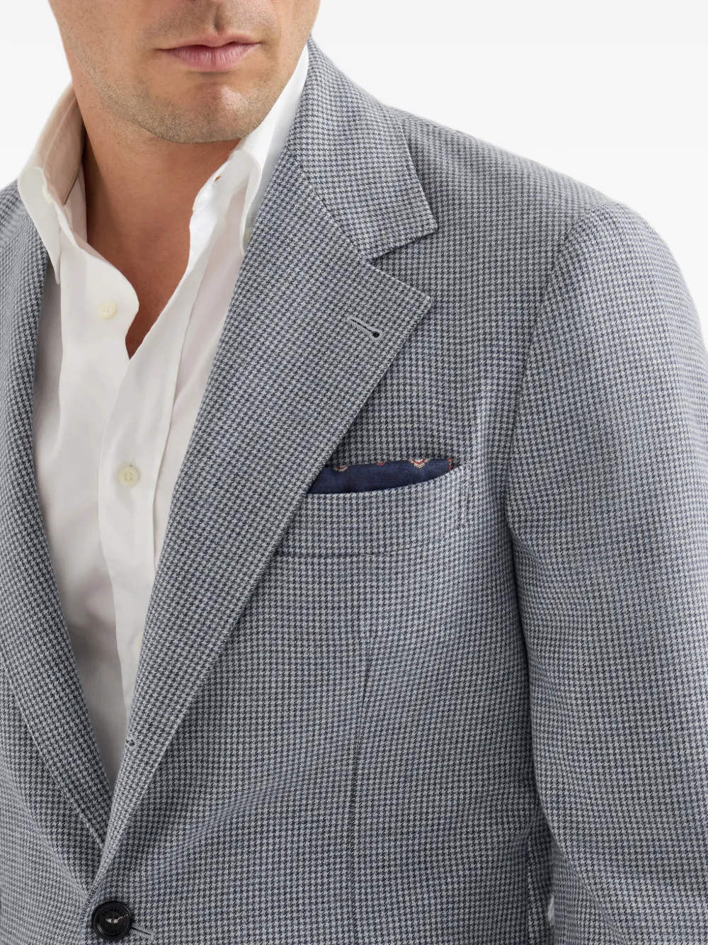 Brunello Cucinelli Cavallo gedeconstrueerde kasjmier en zijden flanellen blazer met pied-de-poule print Blauw