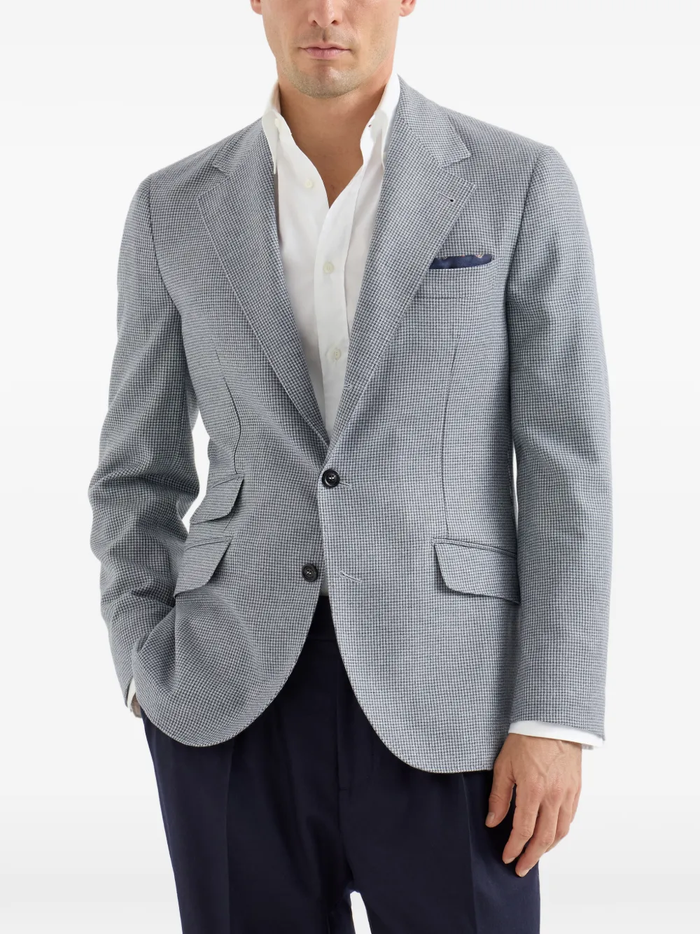 Brunello Cucinelli Cavallo gedeconstrueerde kasjmier en zijden flanellen blazer met pied-de-poule print Blauw