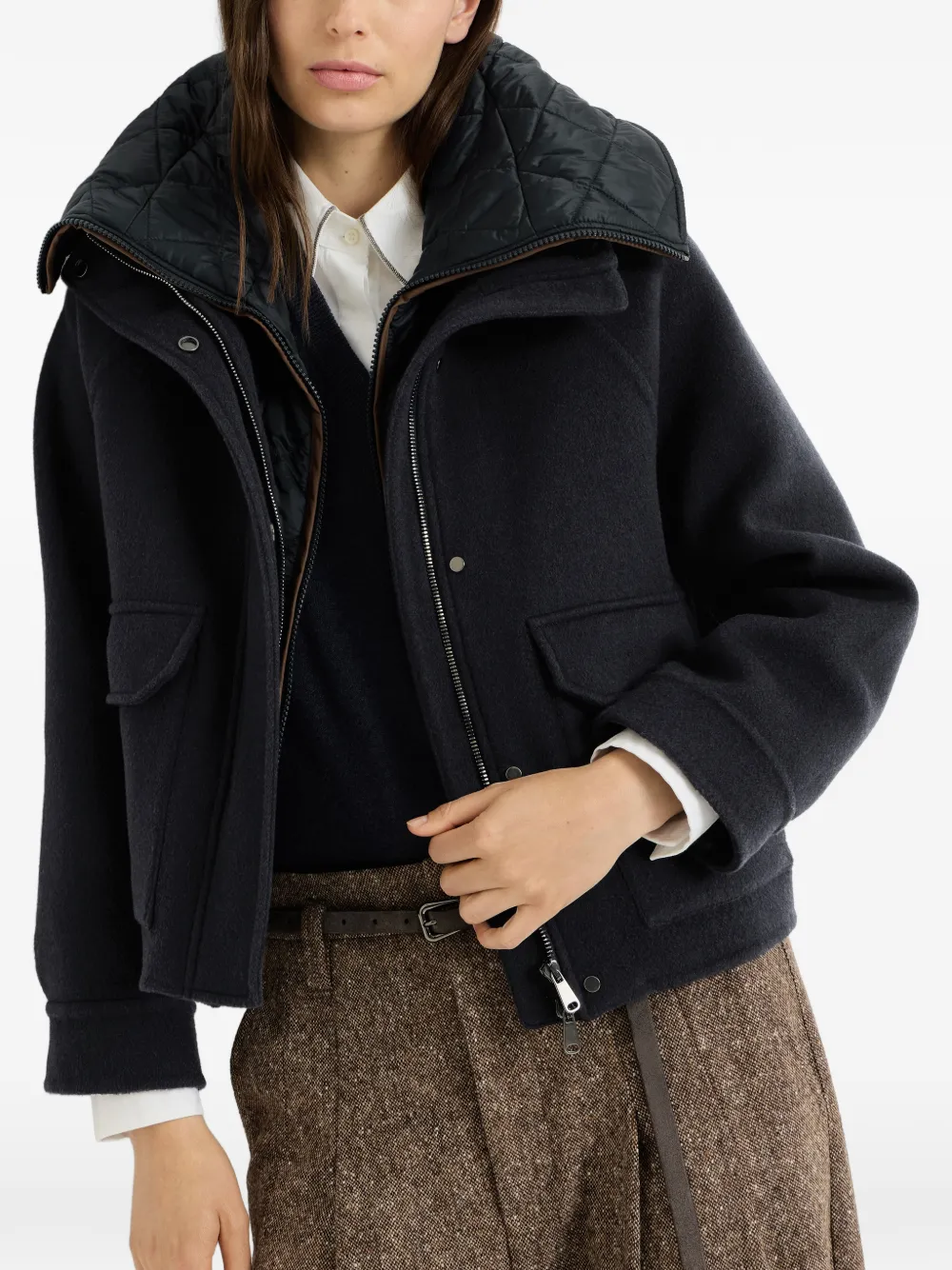 Brunello Cucinelli Handgemaakt jack van scheerwol en kasjmier met afneembare Thermore gewatteerde top Blauw