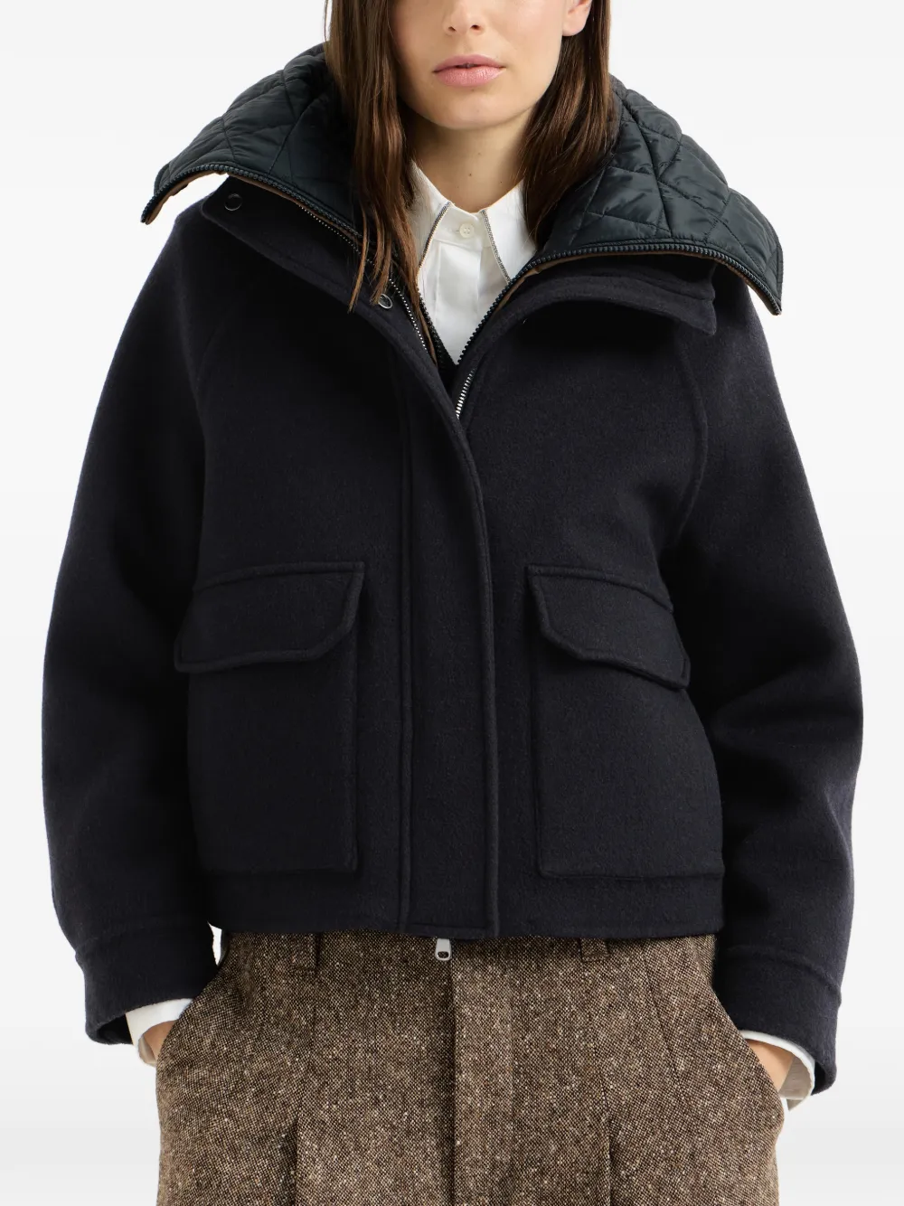 Brunello Cucinelli Handgemaakt jack van scheerwol en kasjmier met afneembare Thermore gewatteerde top Blauw