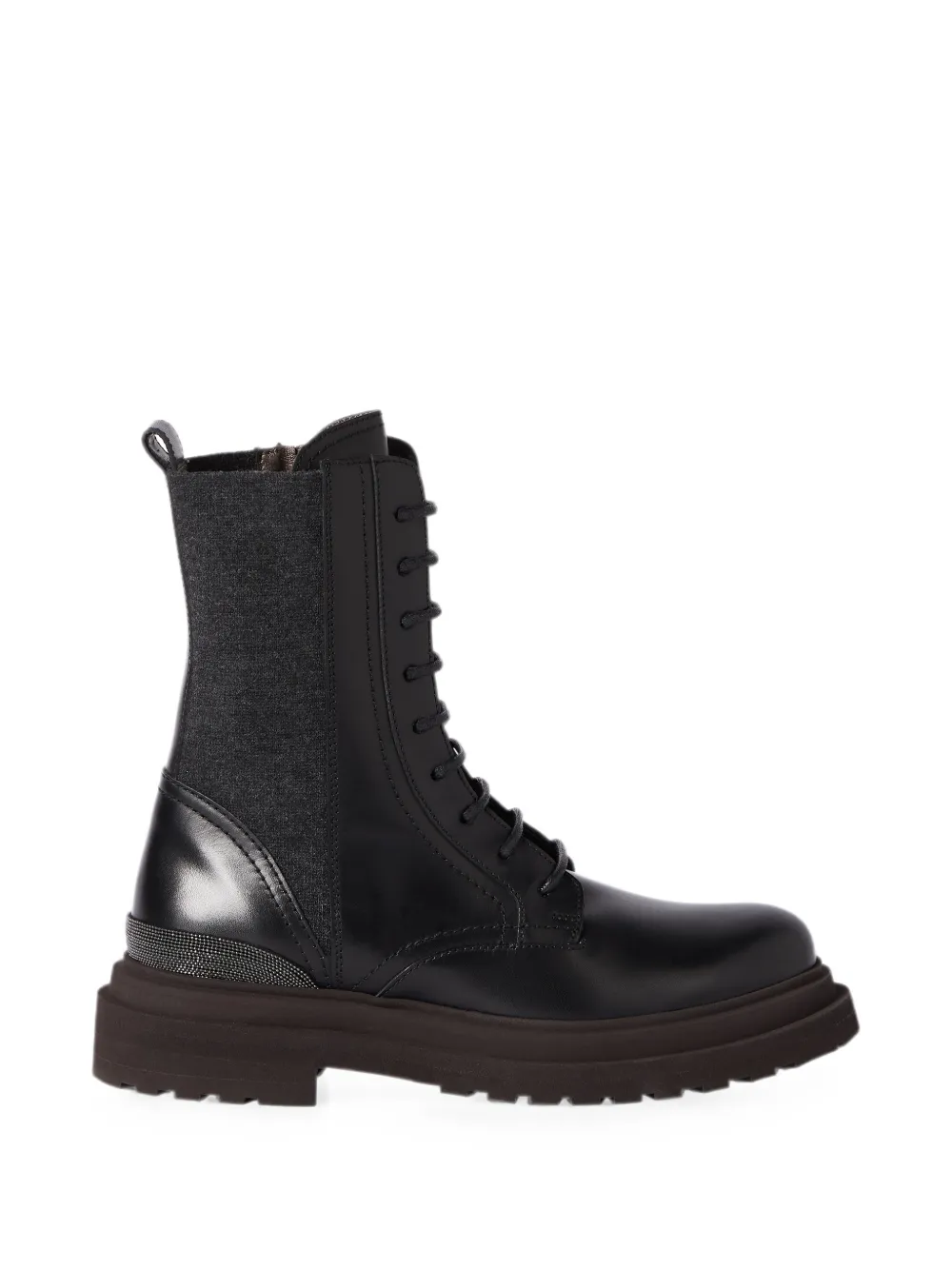 Brunello Cucinelli Matte kalfsleren en scheerwollen flanellen laarzen met kostbaar detail Zwart