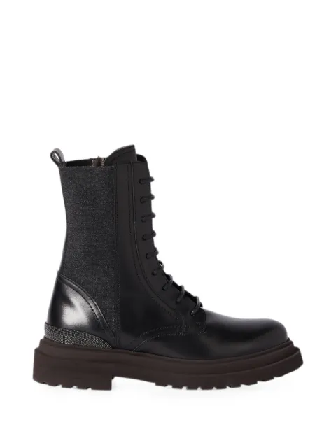 Brunello Cucinelli matte calfskin and virgin wool flannel boots with precious detail