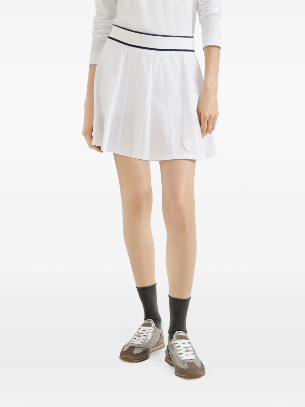 Brunello Cucinelli stretch-cotton piqué mini skirt with logo - Weiß