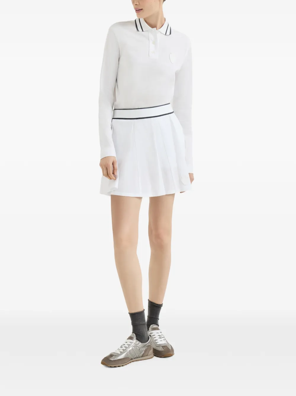 Brunello Cucinelli Stretch-cotton Piqué Mini Skirt with Logo in White, view 3