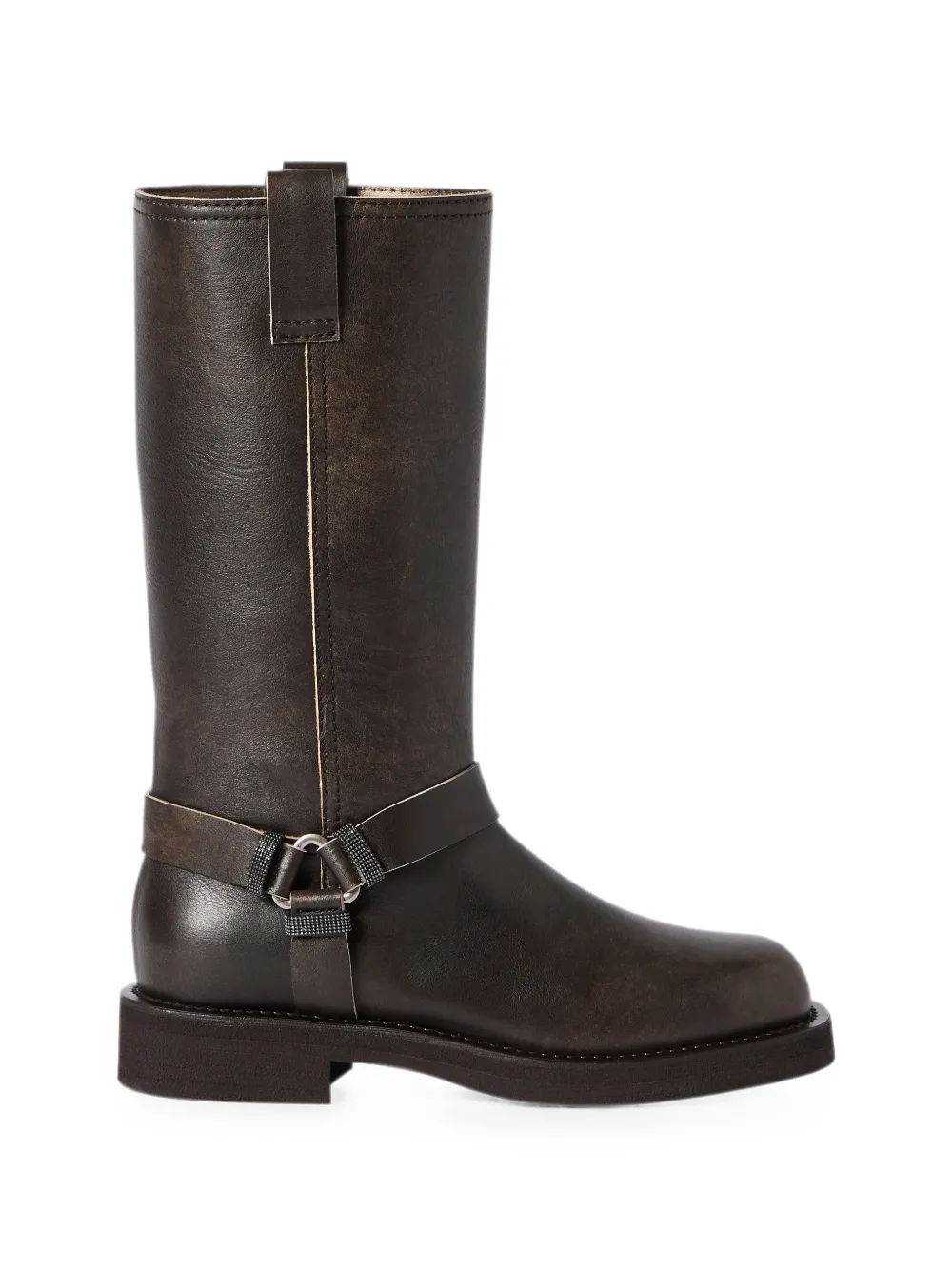 Brunello Cucinelli Leren bikerlaarzen met glanzende lussen Bruin