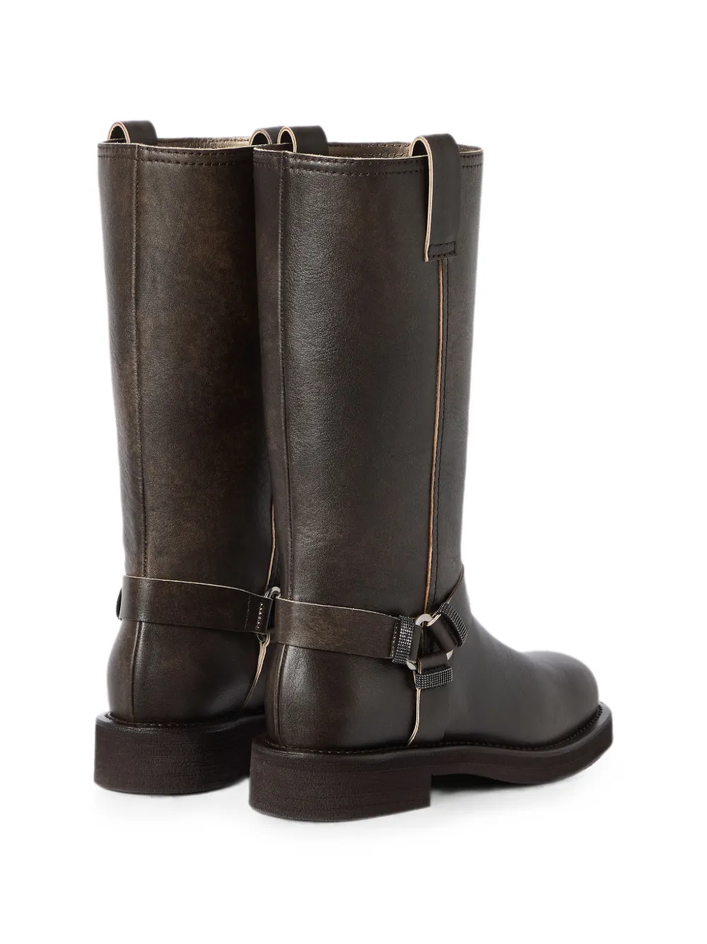Brunello Cucinelli Leren bikerlaarzen met glanzende lussen Bruin