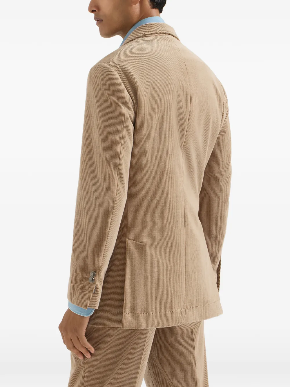 Brunello Cucinelli Comfort katoenen en kasjmier ribfluwelen gedeconstrueerde blazer met puntige revers en metalen knopen Beige