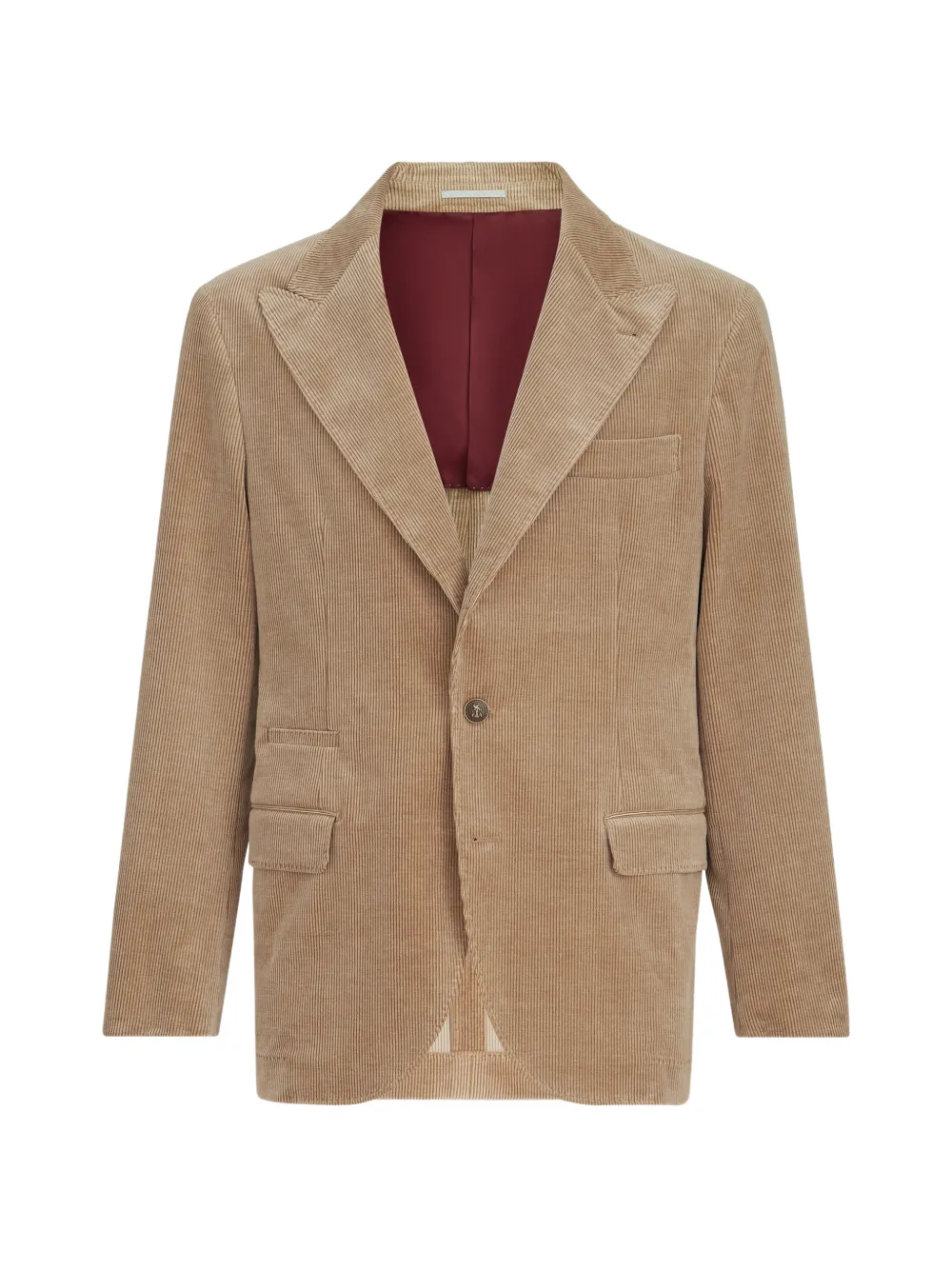 Brunello Cucinelli comfort cotton and cashmere corduroy deconstructed blazer with large peak lapels and metal buttons - Toni neutri
