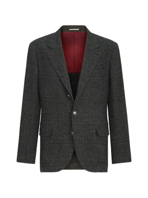 Brunello Cucinelli silk, wool and cashmere Prince of Wales flannel deconstructed blazer