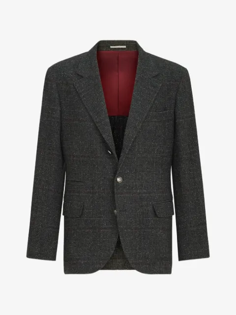 Brunello Cucinelli silk, wool and cashmere Prince of Wales flannel deconstructed blazer