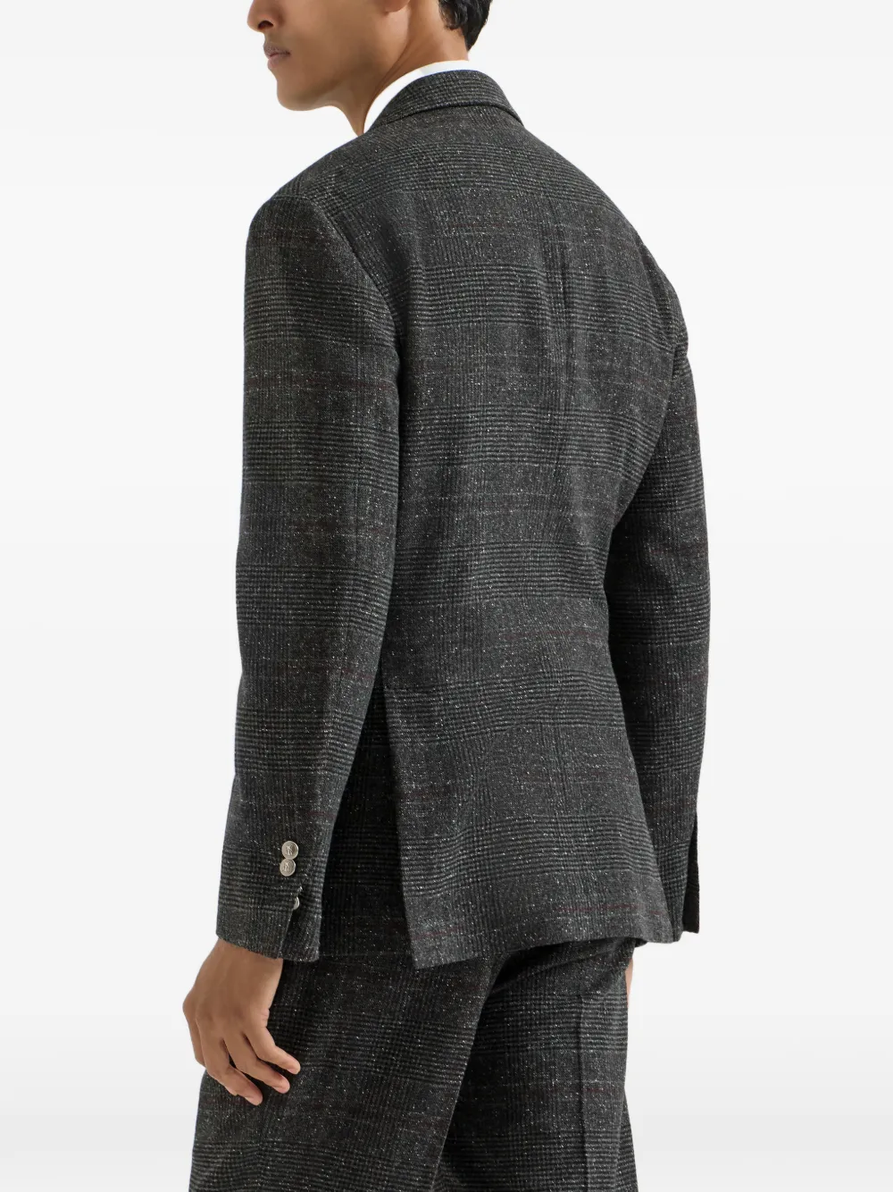 Brunello Cucinelli silk wool and cashmere Prince of Wales flannel deconstructed blazer Grijs