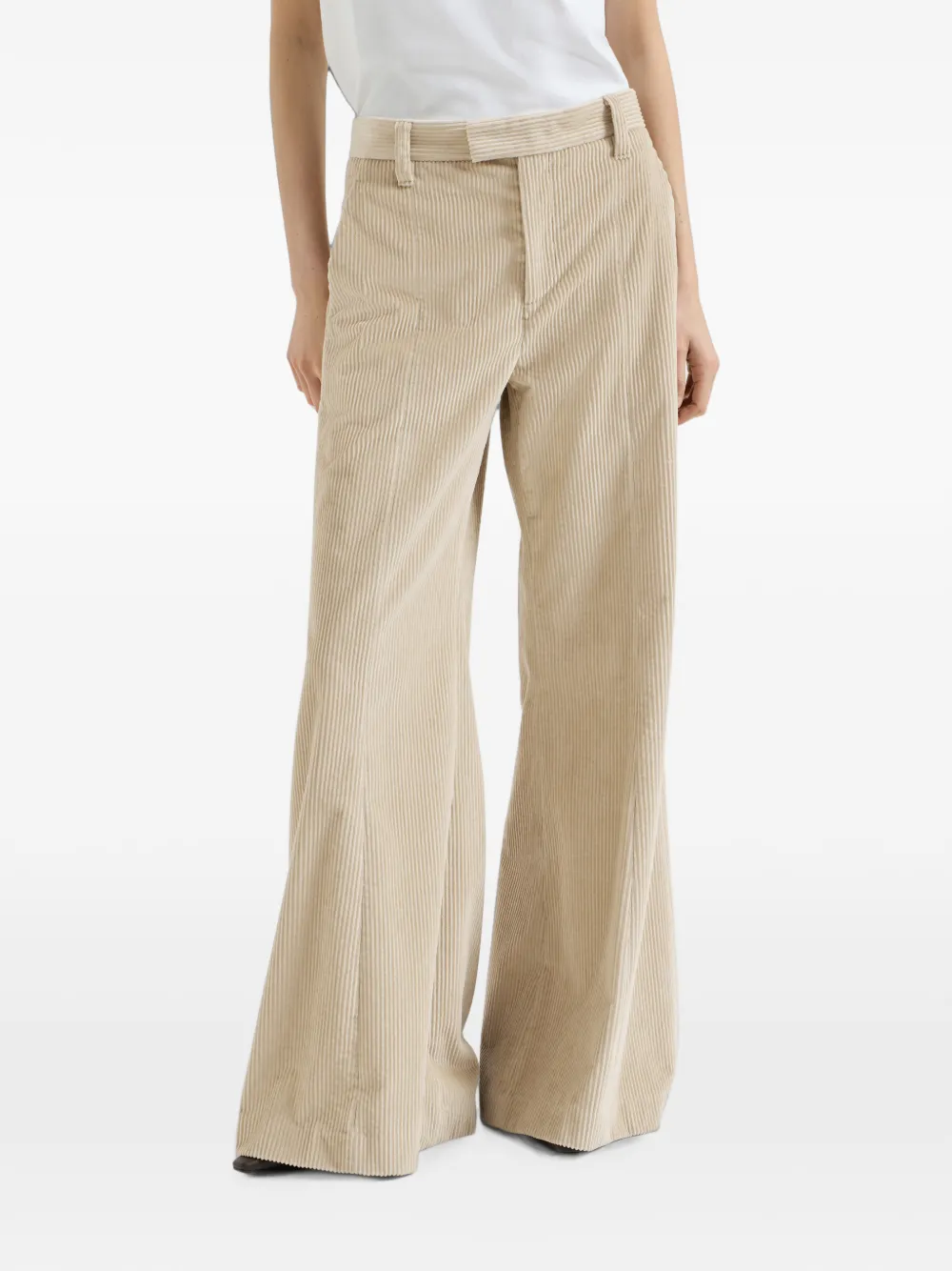 Brunello Cucinelli Ribfluwelen katoenen broek met wijde pijpen en Monili Beige